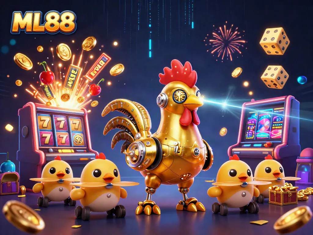Experience the excitement at ML88 with vibrant gaming elements like a jackpot slot machine and animated characters.