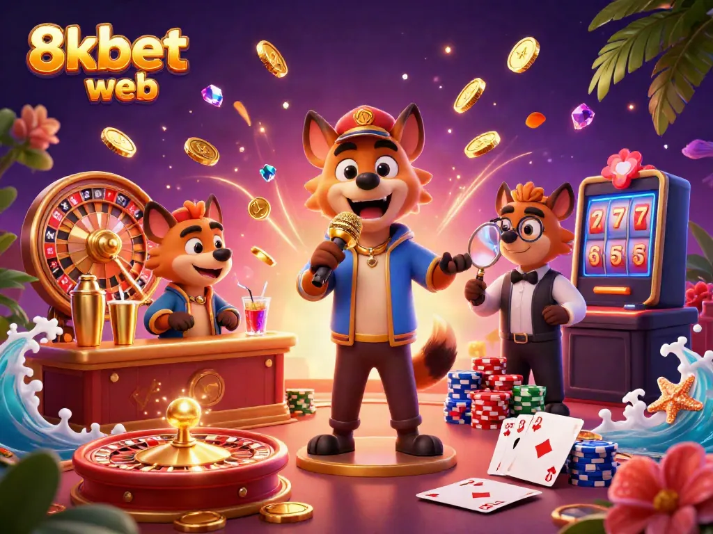 Experience the magic of 8xbet web at this lively casino club scene with comic hyenas and exciting game elements.