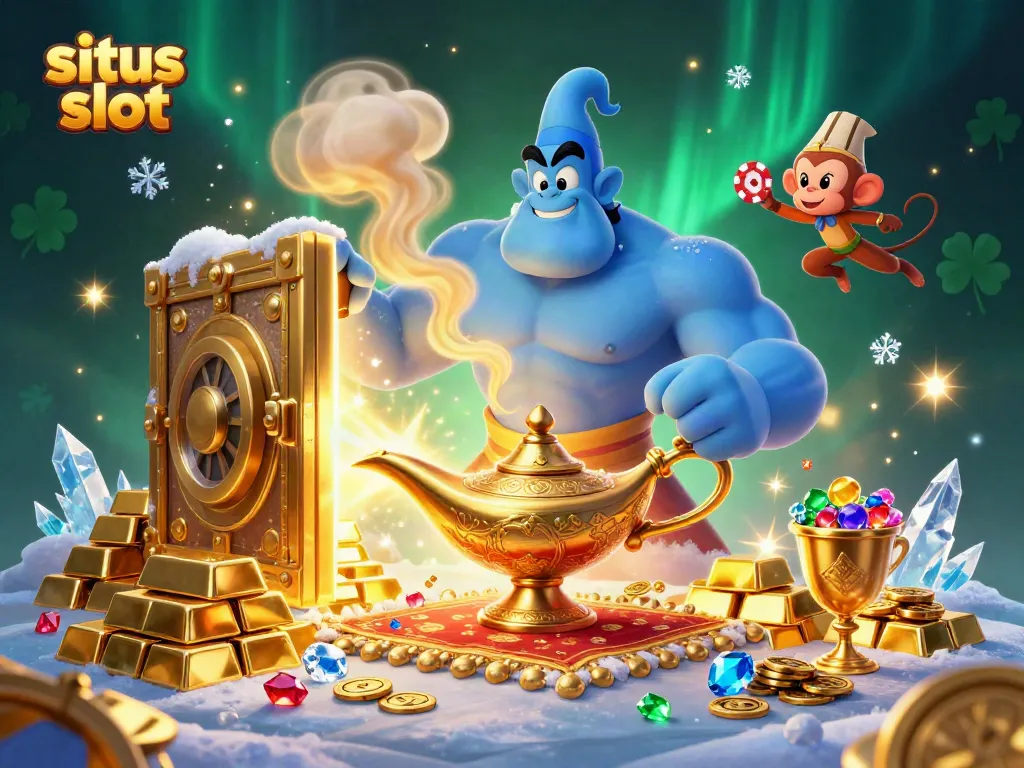 Spin the reels at situs slot and unveil treasures with a magical genie and sparkling gems.
