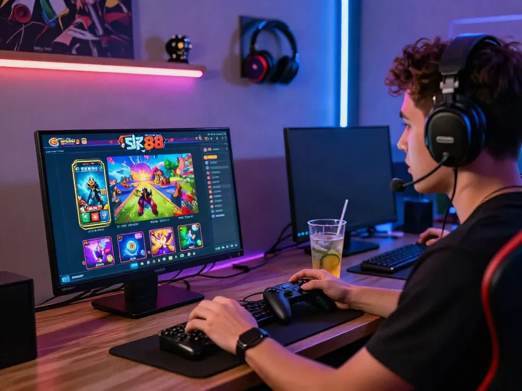 Player immersed in a colorful slot88 gaming experience on a high-resolution monitor.