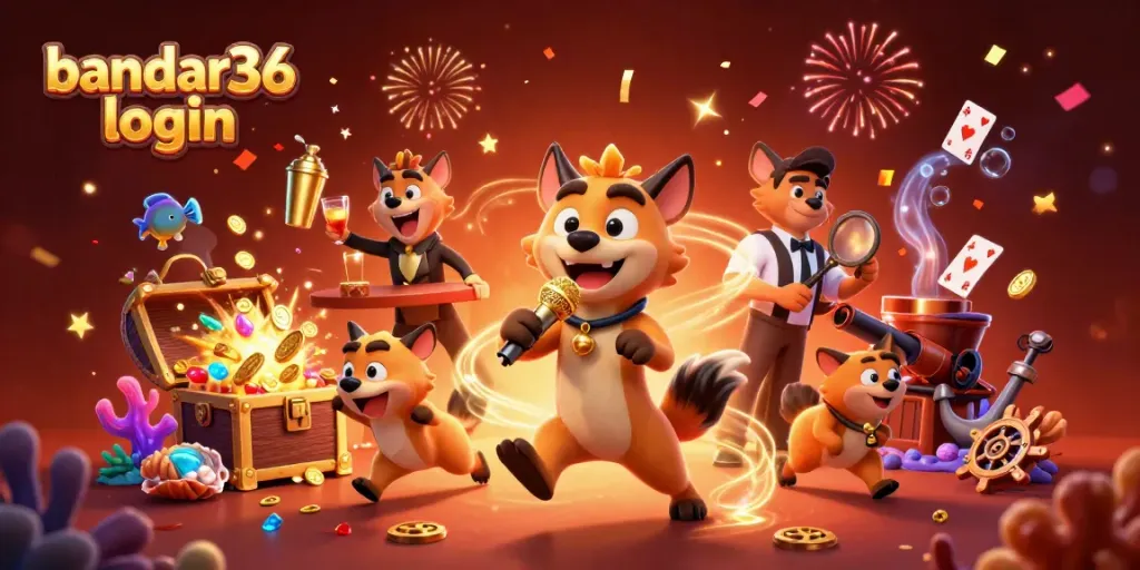 Menangkan jackpot dengan bandar36 login yang penuh gemerlap casino dan karakter lucu.