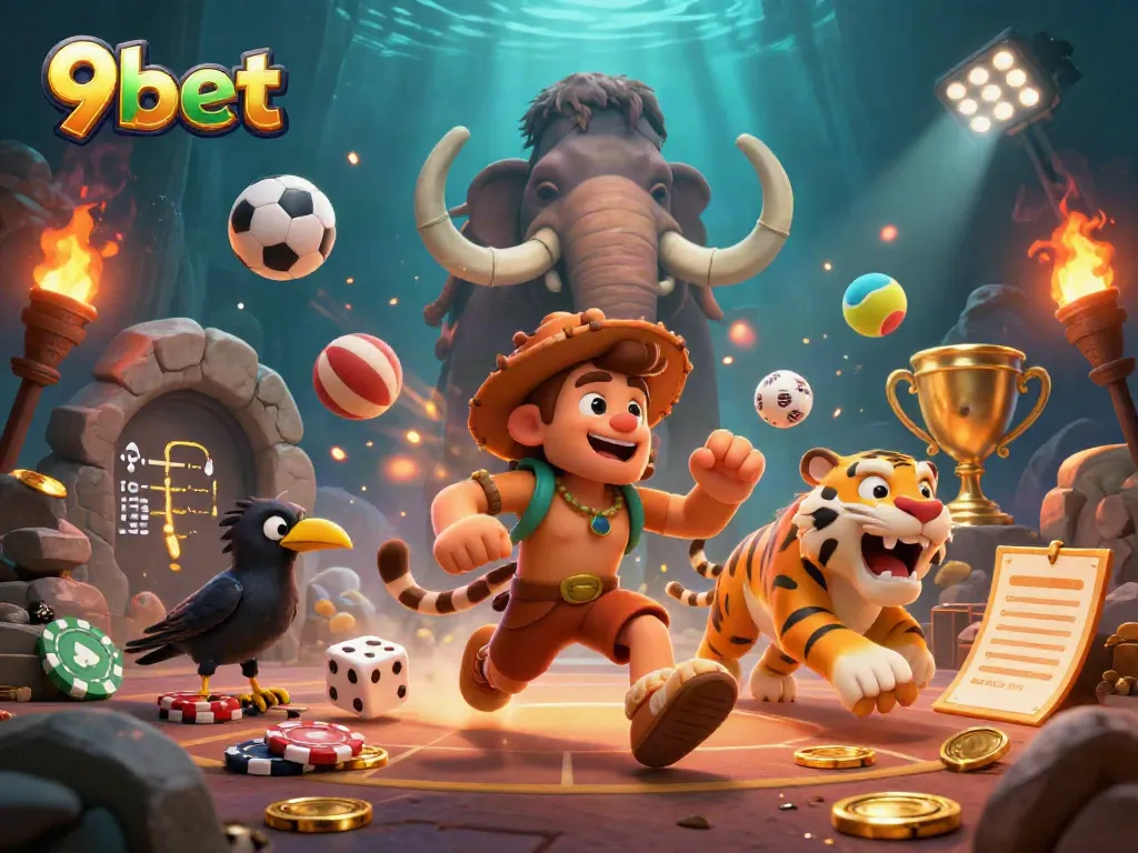 Experience 9bet's thrilling prehistoric casino atmosphere with vibrant games and dynamic elements.