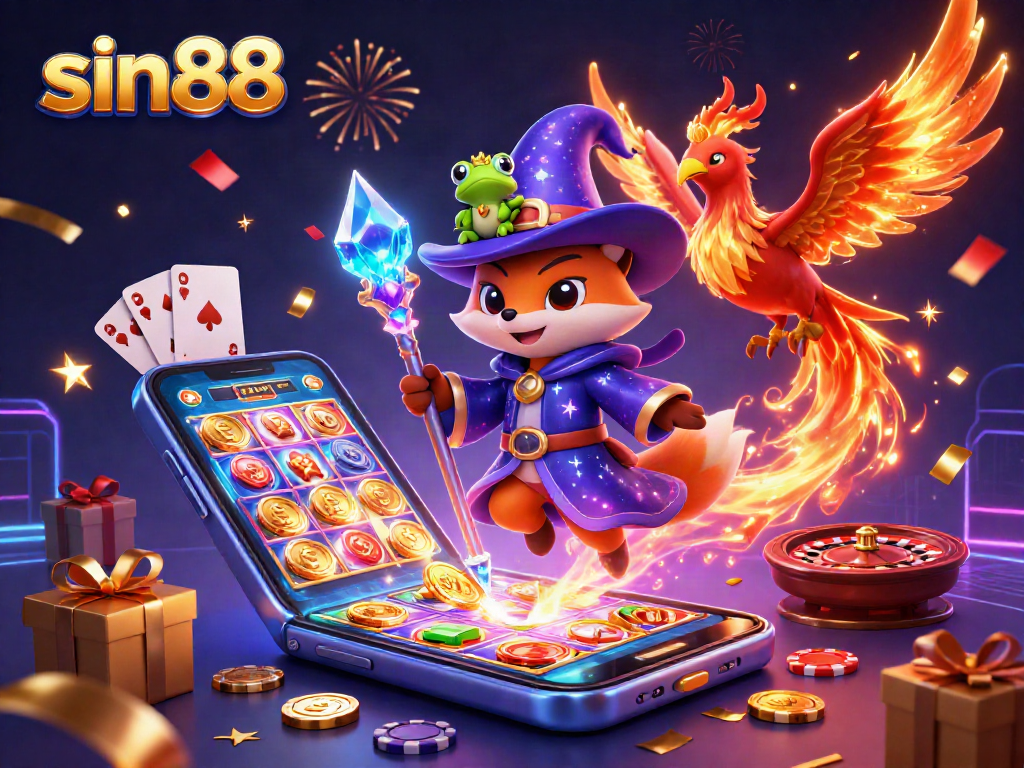 Engage with sin88's vibrant online casino adventures featuring a wizard and phoenix in a dynamic scene.