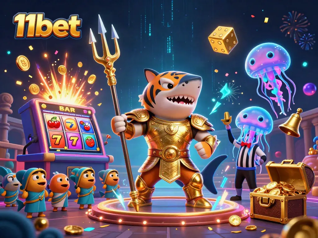 Experience the thrilling gameplay of 11bet with a tiger shark champion in a dynamic casino battle.