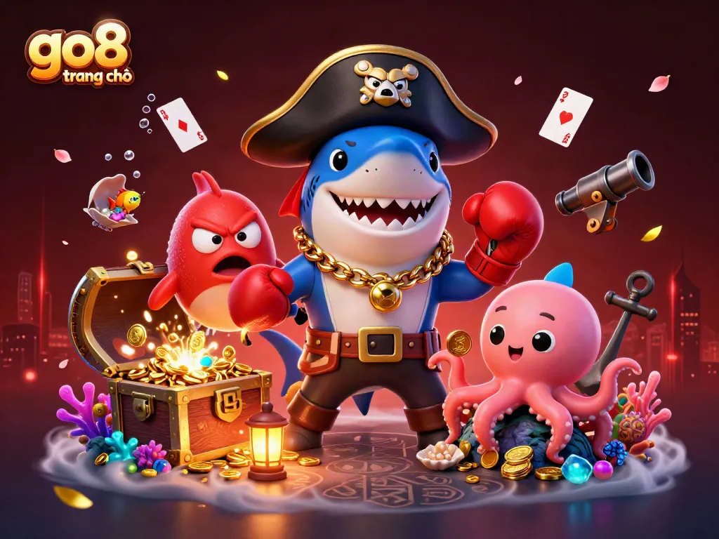 Spin for victory at go8 trang chủ with vibrant 3D characters and lively casino elements.