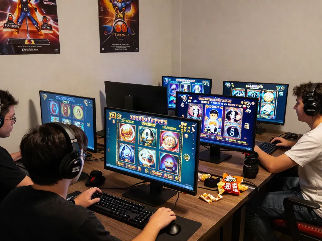 Engaging player enjoying slot777 online gaming experience surrounded by colorful graphics and gaming accessories.