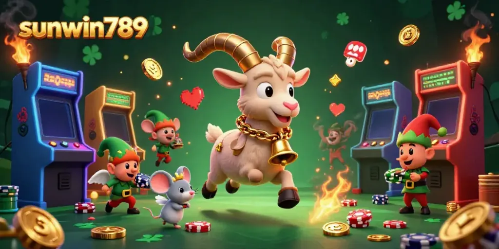 Experience the festive fun at sunwin789's vibrant casino scene filled with playful characters and gaming elements.