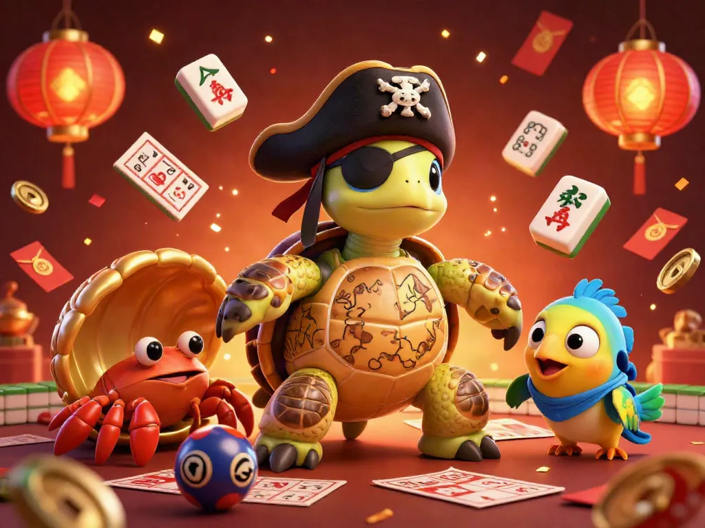Gambarkan keseruan bingoslot dengan karakter 3D terinspirasi kasino dalam latar yang meriah.