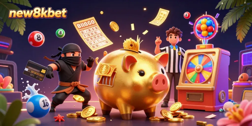 Experience the excitement of new8xbet with vibrant casino elements and characters in action.