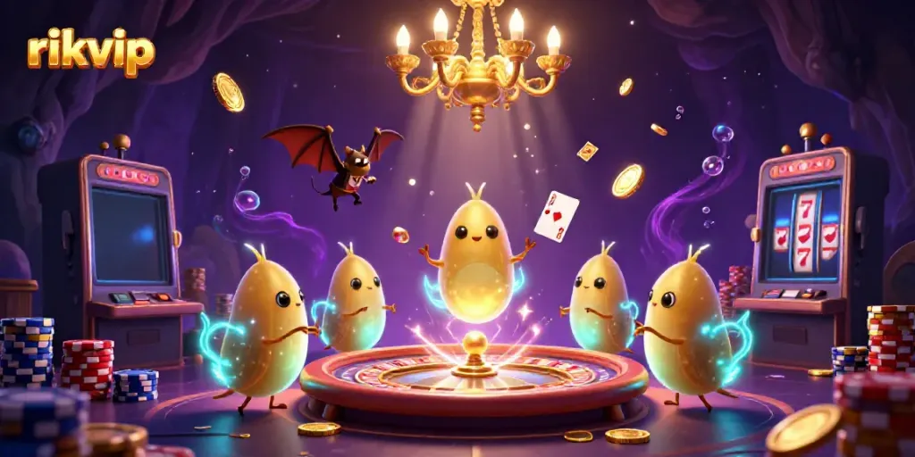 Experience thrilling gameplay at rikvip with vibrant casino elements and glowing characters.