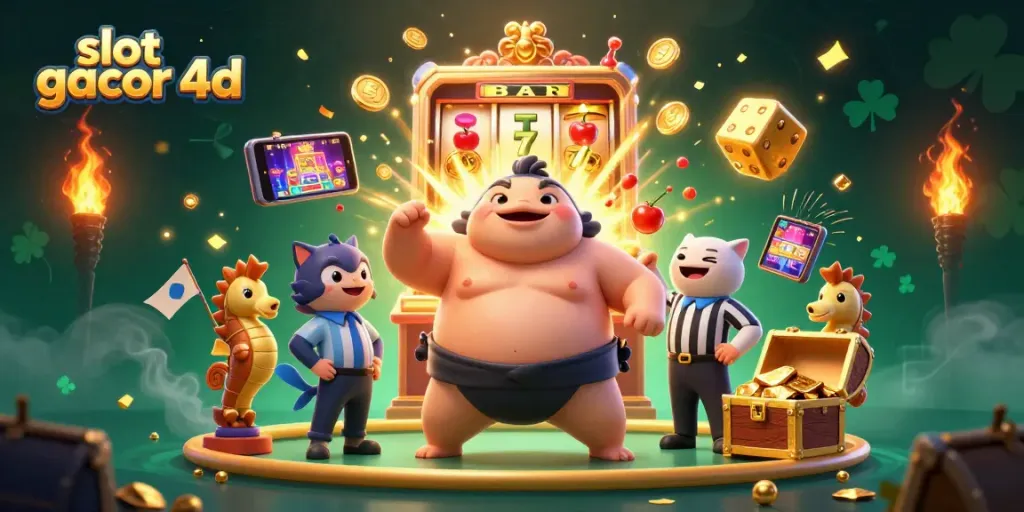 Slot gacor 4d menunjukkan fugu lucu dalam ring bawah laut dengan mesin slot dan kejutan jackpot.