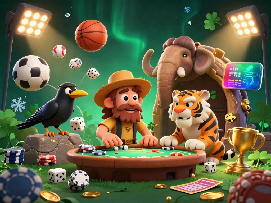 Experience the vibrant casino atmosphere at fabet with a caveman and sabertooth tiger gaming together.