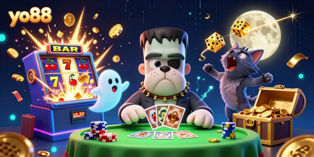 Engage in dynamic gameplay at yo88 with a vibrant 3D casino scene packed with fun elements.