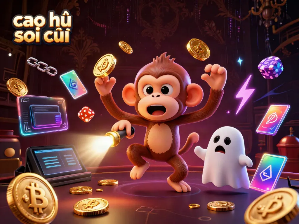 Catching Cao Thủ Soi Cầu as a mischievous ghost monkey juggles golden casino items.