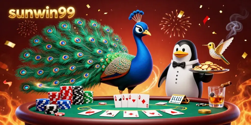 Engage in thrilling poker action with sunwin99 as an aristocratic peacock, butler penguin, and hummingbird enhance your gaming experience.