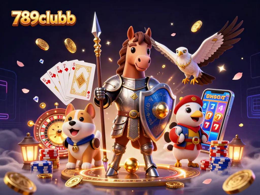 Win with 789clubb in a vibrant 3D casino scene filled with golden coins and spinning roulette.