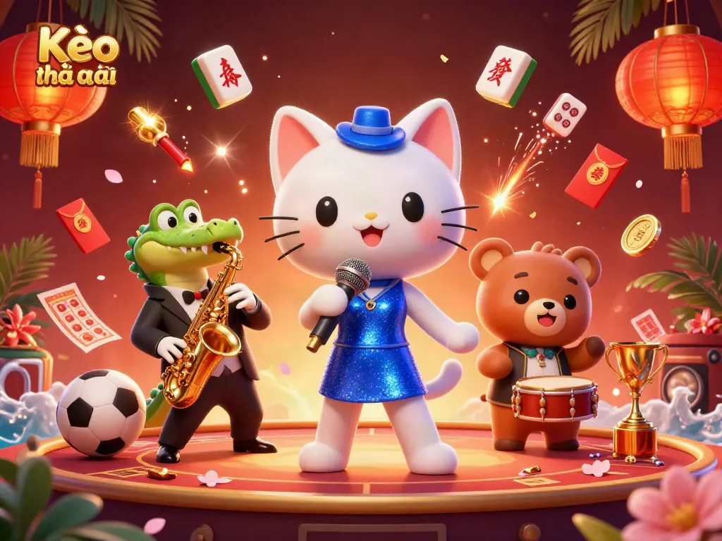 Engage with Kèo nhà cái in a vibrant casino scene featuring lively characters and dynamic betting elements.