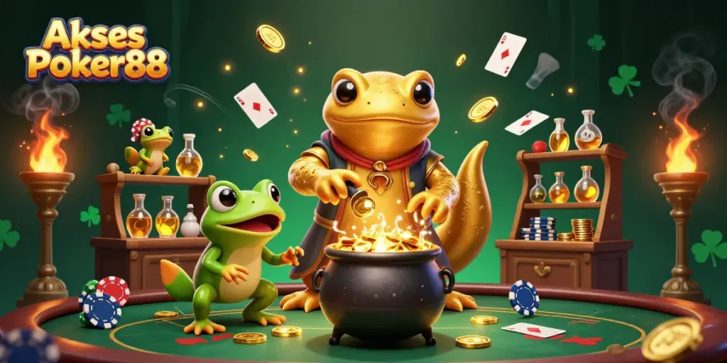 Engage with Akses Poker88 through a vibrant scene of gold coin alchemy in gaming.