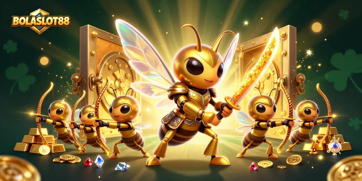 BOLASLOT88 showcases a vibrant 3D illustration of thrilling casino elements with epic treasures.