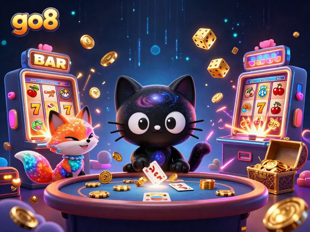 go8 captivates as animated characters bring excitement to a vibrant casino game scene.