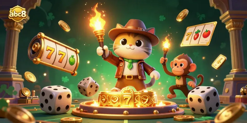Engage in thrilling adventures with abc8 as a cartoon cat discovers casino treasures amidst ancient traps.