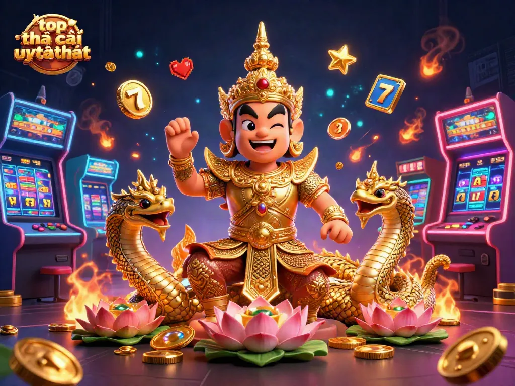 Engage with top nhà cái uy tín nhất through a vibrant 3D casino scene showcasing dynamic gaming elements.