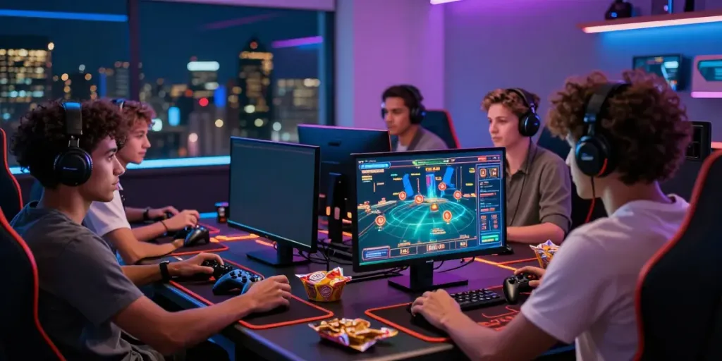 Engaging scene of friends gaming together at trang chủ da88, showcasing excitement and camaraderie.