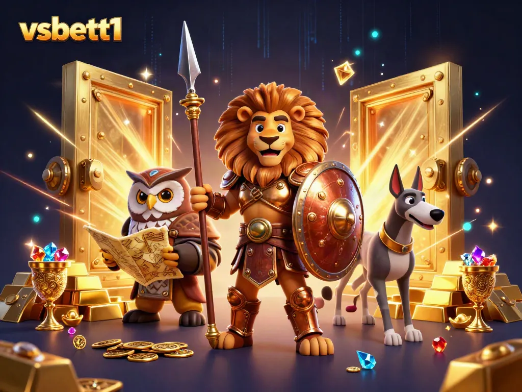 Engage with vbsatt1's dynamic gaming options, featuring a rich 3D scene of a Spartan lion, an owl, and a greyhound.