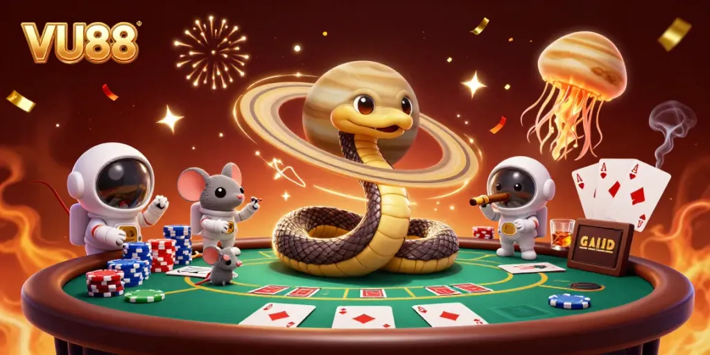 Place bets with VU88 as mice gamble on a cosmic roulette wheel in an exciting illustration.
