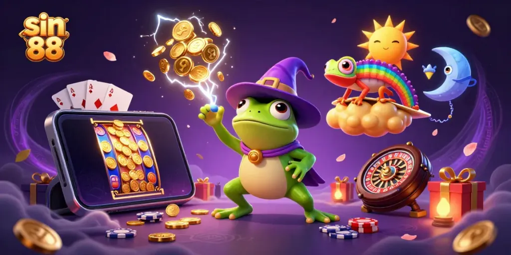 Experience thrilling gameplay with sin 88 in a vibrant 3D casino scene featuring dynamic characters and rich elements.