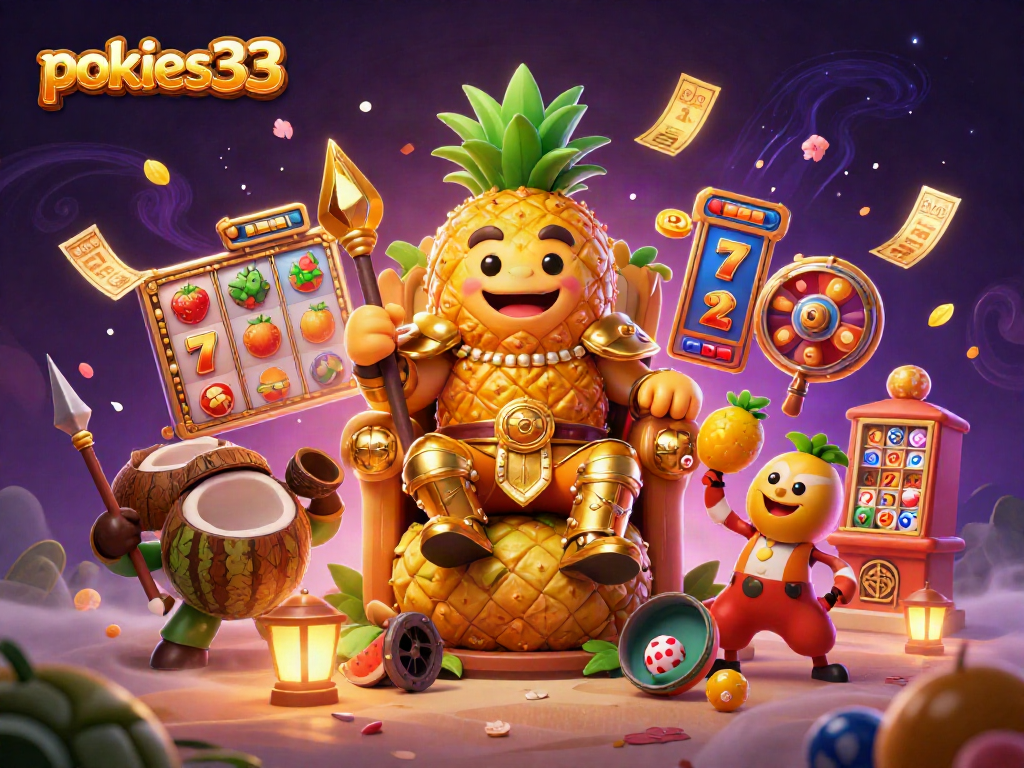 Experience the thrill of pokies33 with an engaging scene of playful characters amid vibrant casino elements.
