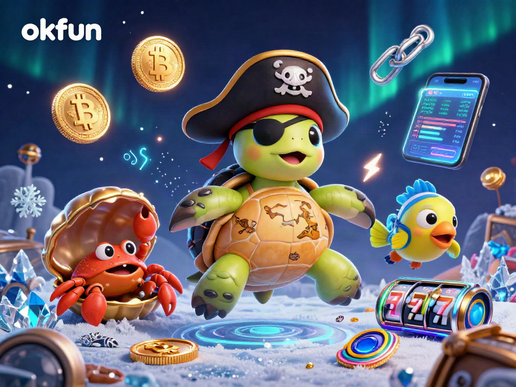 Engage with okfun casino excitement featuring pirate characters and 3D crypto elements.