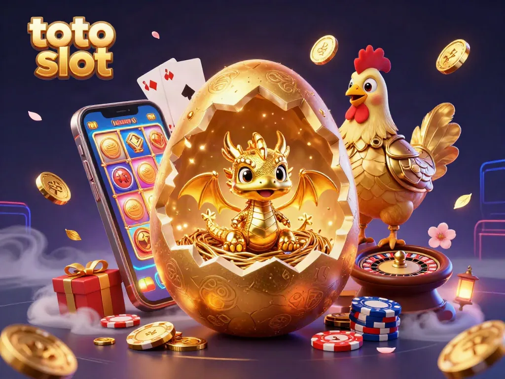 Spin the reels on toto slot with a golden baby dragon and poker chips in a dynamic 3D scene.