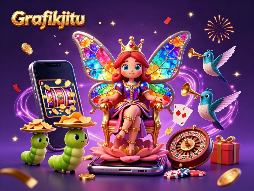 Grafikjitu presents an enchanting scene with a butterfly queen, celebrating casino games and fortune.