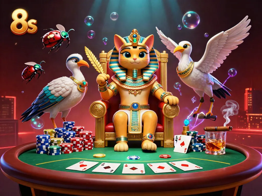 Experience thrilling wins with 8s at a lavish poker table, surrounded by vibrant casino elements.
