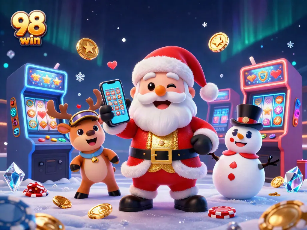 Join the fun at 98 win and spin jackpot slots in a vibrant casino scene!