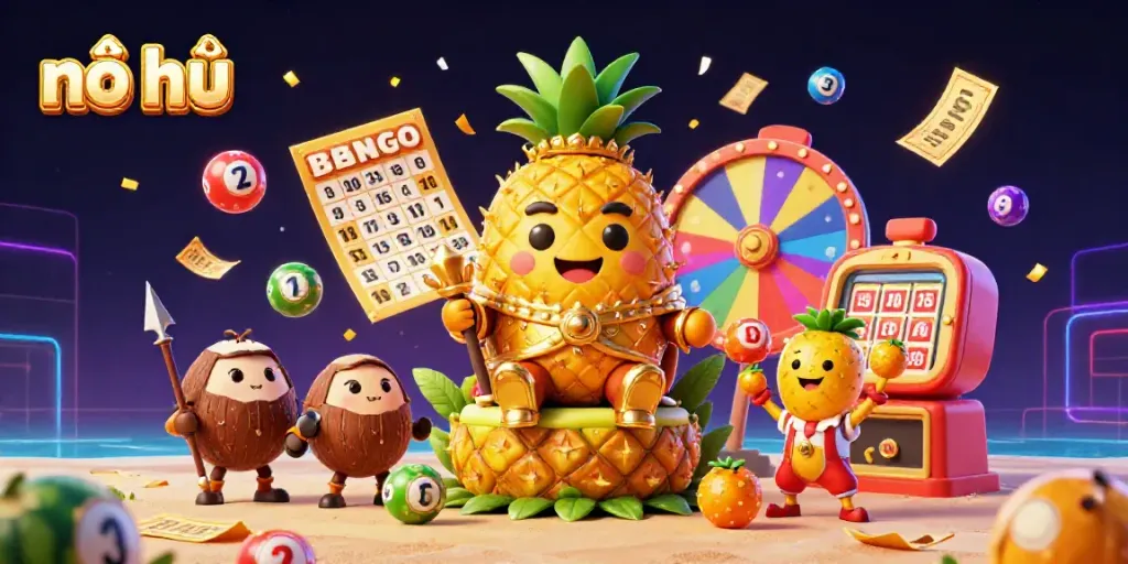 Experience nổ hũ fun with a lively casino scene showcasing vibrant characters and game elements.