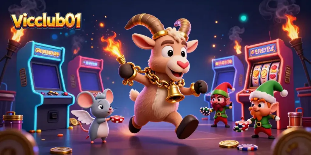 Experience the thrill of vicclub01 with an exciting casino scene featuring Krampus and mischievous characters.