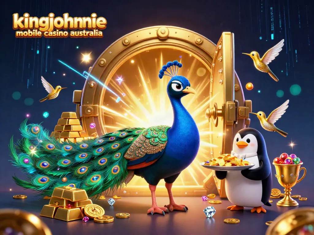 Experience the excitement of kingjohnnie mobile casino australia with an enchanting 3D casino scene filled with sparkling treasures.