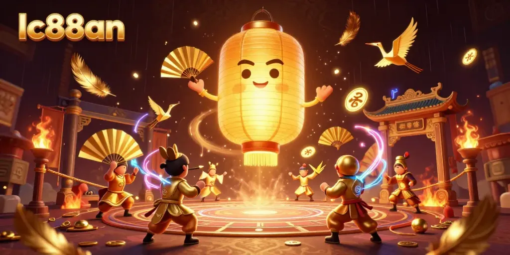 Engage with lc88an's thrilling casino scene filled with dynamic characters and golden gaming elements.