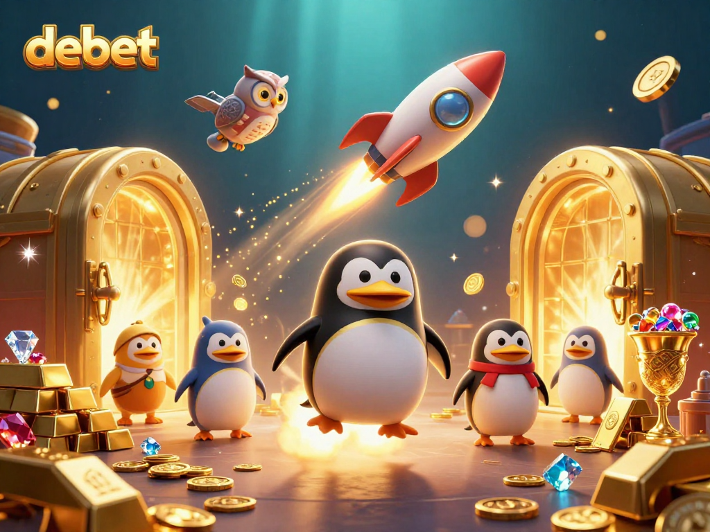 Experience debet's thrilling journey with the penguin amidst dazzling casino treasures.